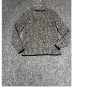 SPAO Sweater Women M Black White Wool Blend Angora Cable Knit Crew Neck Pullover